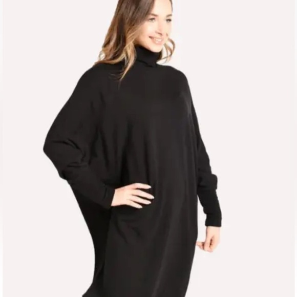 MAJESTIC Filatures Paris Nieman Marcus Black French Terry Turtleneck Dress 1 - Picture 4 of 10